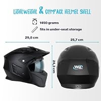 VINZ Kioto Jethelm / Streetfighter Helm | ECE 22.06 zugelassen | Motorradhelm | Rollerhelm mit Sonnenvisier / Sonnenblende | Jet Helm Mit abnehmbarem Kinnschutz - Matt Schwarz – Ansicht 5