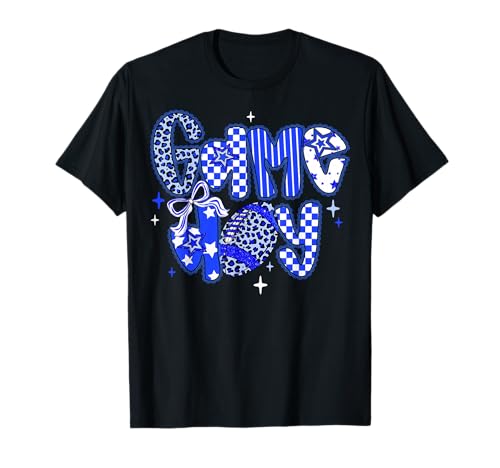 Game Day Football Girly Lace Bow Team Spirit Girls Blue T-Shirt