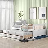 Bellemave Full Daybed with Trundle and Storage Drawers Wood Full Size Bed Frame with 3 Drawers Wooden Platform Beds for Kids Boys Girls Teens, White