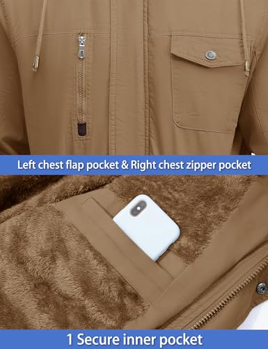 Image of TACVASEN Men's Jacket-Casual Winter Cotton Military Jacket Standard Length Thicken Hooded Cargo Coat