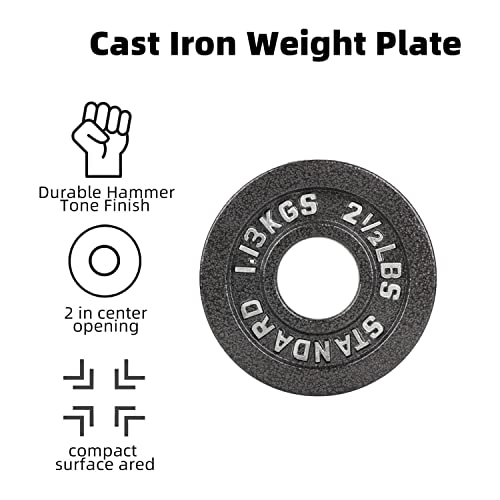 BOLUX Cast Iron Olympic Weight Plates – Free Weights with 2-inch Hole & Anti-Rust Hammertone Finish - Ideal for Strength Training, for Muscle Toning, Weight Loss & Crossfit–Sold in Pairs - 2.5LB–10LB (2.5LB-Pair)