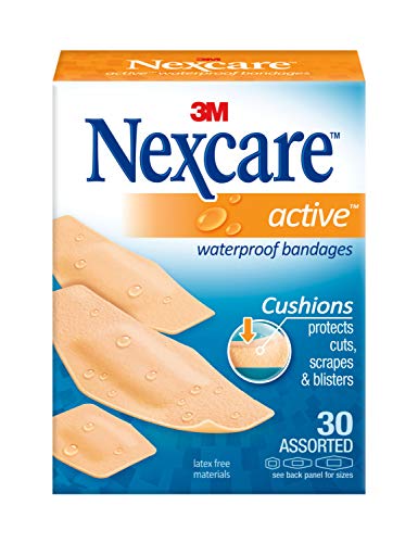 Nexcare Active Extra Cushion Bandages, Dirtproof, Assorted Sizes, 30 Count Packages (Pack of 4)