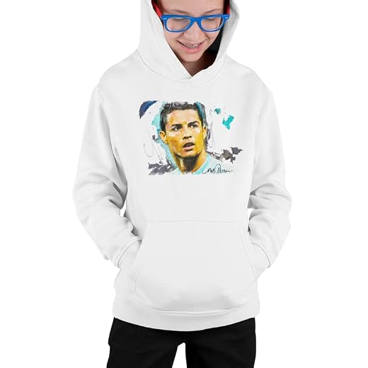 Ronaldo gåvor för pojkar flickor barn huvtröja sweatshirt fotboll gåvor vit S, Vitt, 5-6 År