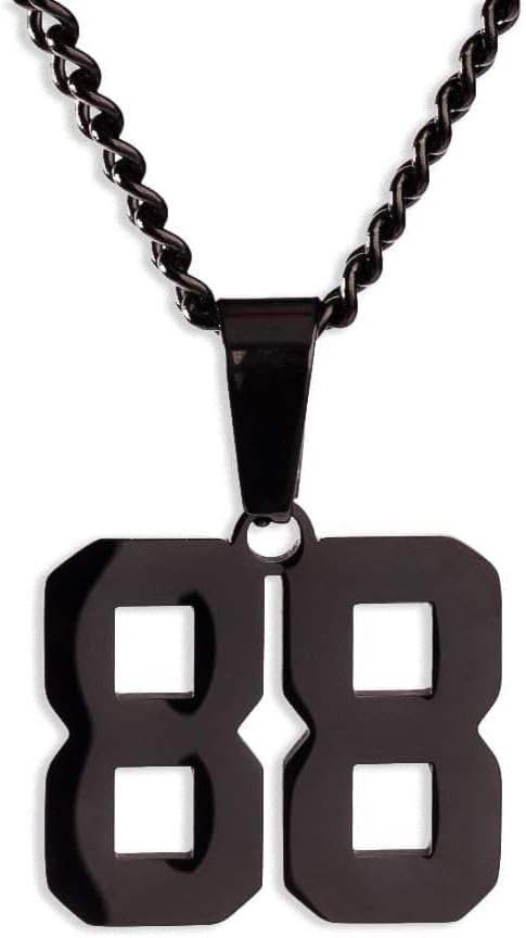 Black Number Necklace, Personalized Jersey Number Necklaces for Men and Women Athletes - Black Plated Baseball/Basketball/Football Sports Team Jewelry