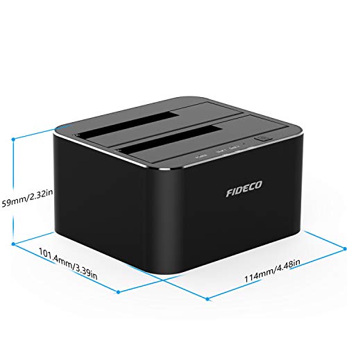 FIDECO USB 3.0 to Dual Bay SATA Hard Drive Docking Station for 2.5/3.5 Inches HDD SSD, Sata Dock with Duplicator/Offline Clone Function, Support 12TB