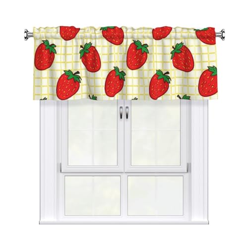 CDERGBHN Strawberry Yellow Plaid Checkered Window Valance