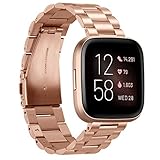 Aresh Compatible for Fitbit Versa 2 Bands Versa Lite Versa SE Versa Band, Solid Stainless Steel Replacement Metal Strap Accessories for Women Men (Rosegold)