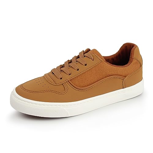 Hawkwell Kids' Boys Girls Lightweight Fashion Sneakers Low Top Casual School Walking Tennis Shoes,Brown Synthetic/Canvas,13 M US Little Kid