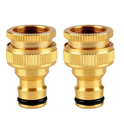 VYNZOR 2 Adaptadores de Grifo Latón – Conexiones Rosca 3/4 Pulgada a 1/2 Pulgada, Accesorios de Jardín Compatibles con Sistemas Tipo Gardena para Mangueras y Riego Exterior
