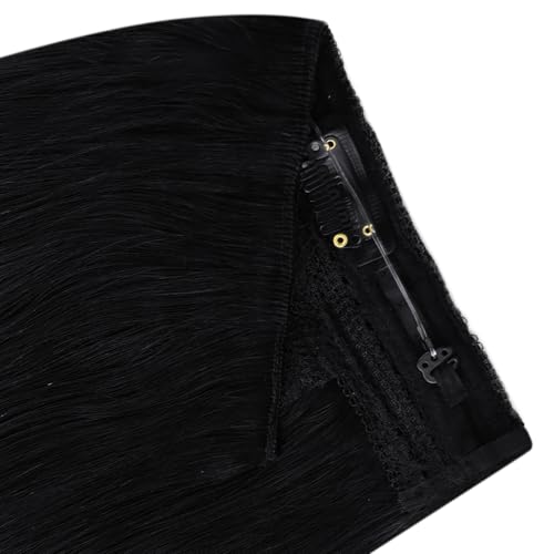 Image of YoungSee 135G Wire Hair Extensions Real Human Hair, 22inch Black Long Straight Hair, Invisible Wire Hair Extensions for Women, Add Length for Thin Fine Hair, Transparent Fish Line Hair Extension