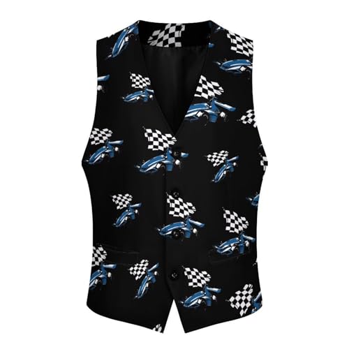 Blue Car with Racing Flag Novelty Men's Suit Vest Casual Formal Dress Vests Business Waistcoat3