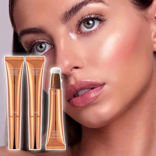 Juego De Rubor Líquido - Maquillaje Líquido Con Acabado Natural | Bronceador Alta Pigmentación 3 Piezas, Maquillaje Facial Ligero Resistente A Manchas, Color Mezclable - imagen 2
