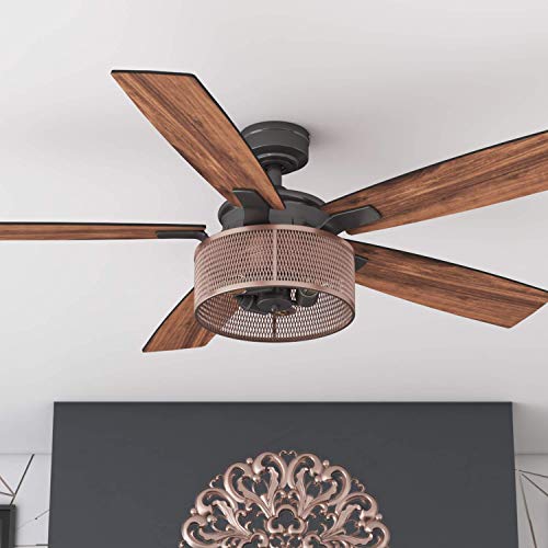 Honeywell Ceiling Fans Carnegie Industrial 52 Inch Ceiling Fan with Light, Remote Control Fan, LED Indoor Fan with 5 Blades, Black Oak and Brown Mopane Blade Finish Options, Copper (51459-01) - Image 3