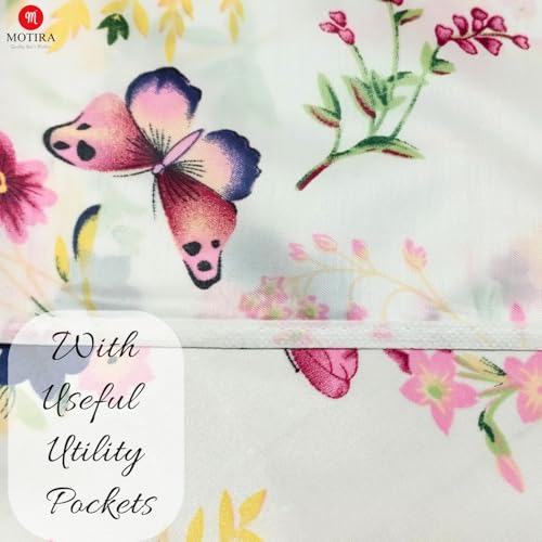 Image of Multi Floral Print Fridge Cover with Side Pockets|Fridge Top Cover|Refrigerator Cover|Single Door|Washable Material|4 Utility Pockets (Bird White, 55 * 120CM)