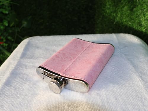 Image of Stainless Steel Hip Flask for Men & Women 8oz (236ml) - Whisky Flask Vodka Alcoholic Liquor Holder with Funnel Drinks Pocket Carrying Case - Leakproof Travel Flasks for Drinks, (Pink Leather)