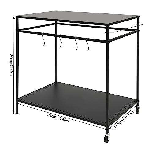 CNCEST Outdoor Grill Cart, Double-Shelf Movable Cooking Table, Outdoor Dining Cart with Storage and Spice Rack, Movable Kitchen Cart on Wheels,Kitchen BBQ Food Prep Table for Grill -Black - Thumbnail 3