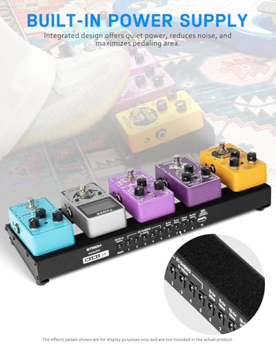 Image of STRICH Pedal Board with Built-in Power Supply, Small Guitar Pedalboard 15 inch x 5.1 inch 1.3LB Lightweight Aluminum Alloy with Pedal Cables, Bag, Hook Loop Strips MINI 15