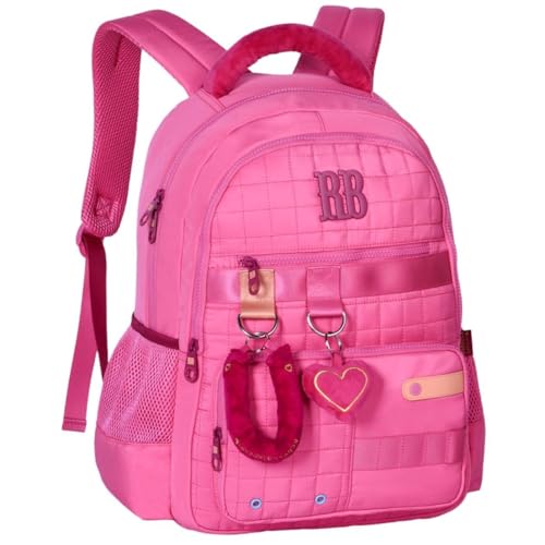 Mochila Escolar Rebecca Bonbon, C/Compartimento para Notebook, Alças Acolchoadas, Bolsos Laterais, Material Resistente, P/Meninas Infantil (Rosa)