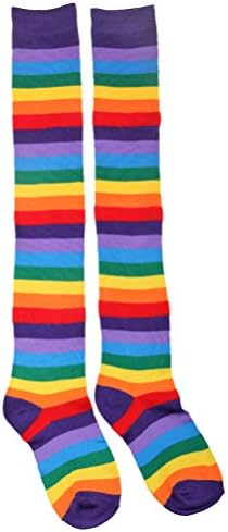 Arm- en beenwarmers, kniekousen, gestreept, vingerloze handschoenen voor dames, zwart, regenboog, Eén maat