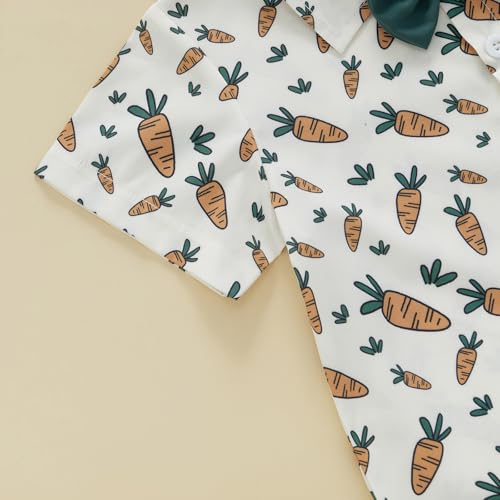 Image of Owl's-Yard Baby Boy Easter Outfits Rabbit Carrot Short Sleeve Button Down Shirts and Solid Color Shorts 2 Pcs Summer Set