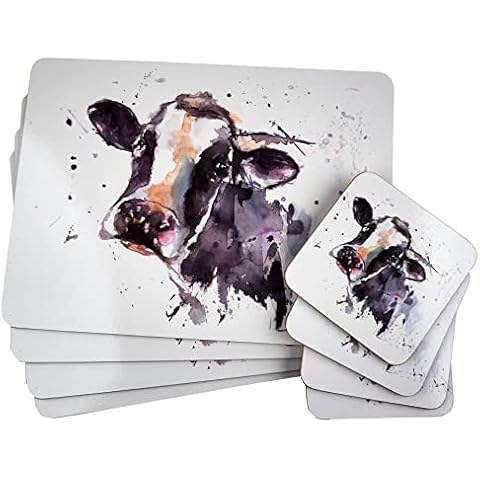 BWG Cow Watercolour Dinner Place Mats And Coasters (Set Of 8) Cover