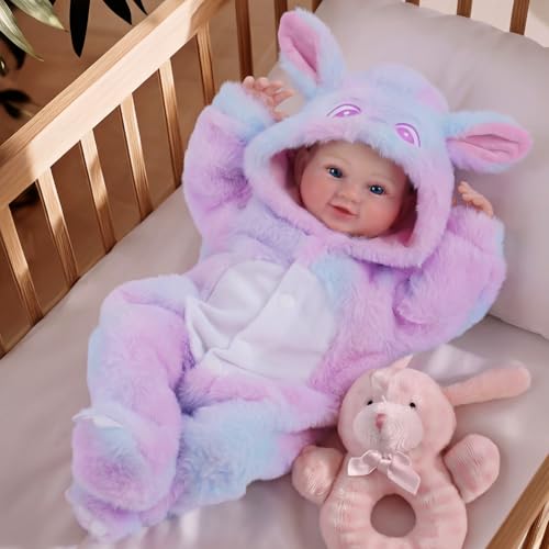 Muñeca bebé reborn BABESIDE 17 pulg con vestido conejo miniatura 1