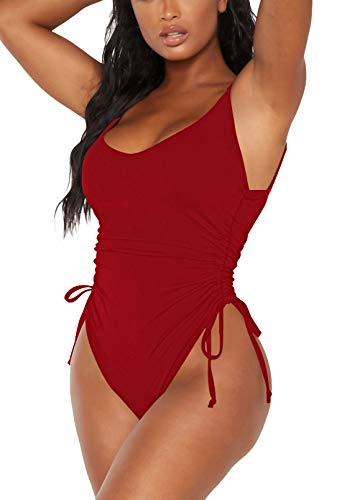 Image of Viottiset Women's Ruched High Cut One Piece Swimsuit Tummy Control Bathing Suit Monokini