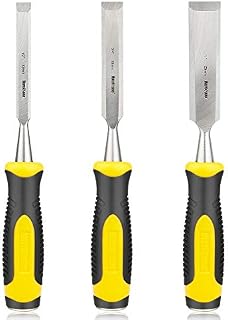 Hurricane 3-piece Wood Chisel Set, Cr-V Construction, Bi-Material Soft Grip with Hammer End
