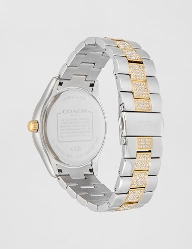 Image of Coach Brooks Qtz Basic Silver Round Dial Unisex Watch|Two Tone Stainless Steel & Crystals Material|Silver Color Band - 14400034