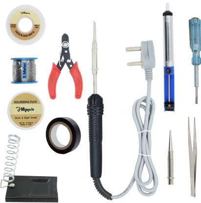 Hillgrove 11in1 Beginners Complete 30W Soldering Iron Kit with 5 Meter Solder Wire, Cutter, Stand, Flux, Bit, Tape, Tester, Tweezer, Wick Pump 30 W Simple (Flat, Pointed Tip)-image-37