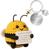 Farbeele Fröhliche Biene und Glücksbringer-Schlüsselanhänger, Pocket Hug Positive Puppe, MutmacherGeschenk, Gute Besserung Geschenk, Glücksbringer Prüfung, Weihnachts Geschenk