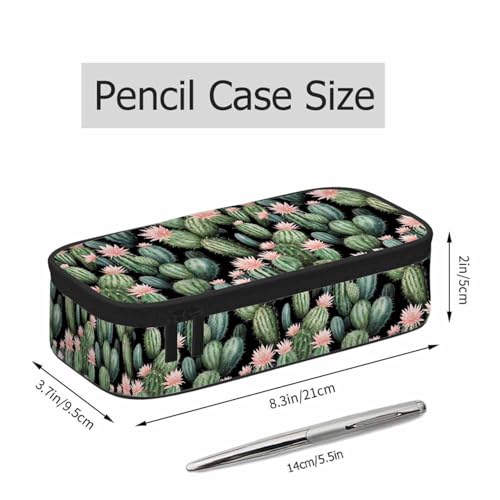 Image of Vintage Cactus Pencil Holder Bag Cute Pink Flower Spikes Summer Pencil Case College Office School for Teens Boy Girl