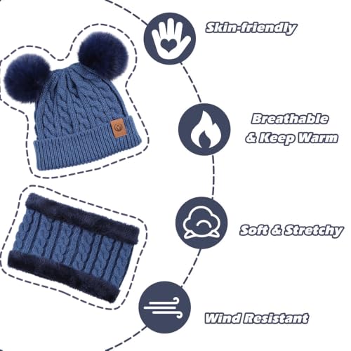 Image of Yuoahcn Kids Winter Beanie Hat Scarf Gloves Set Knit Warm Toddler Winter Cap Gloves Neck Warmer for Boys Girls 1-8 Year