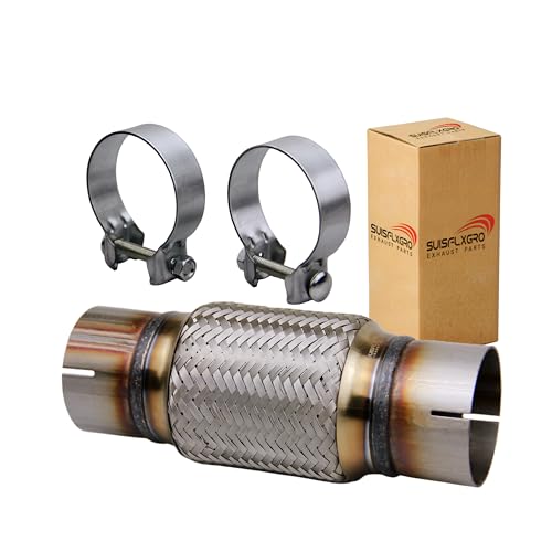 SUISFLXGRO Exhaust Flex Pipe Universal Type 100% Stainless Steel For Heavy Duty and Cars ((1 PC 3.0X6X10 Clamps)