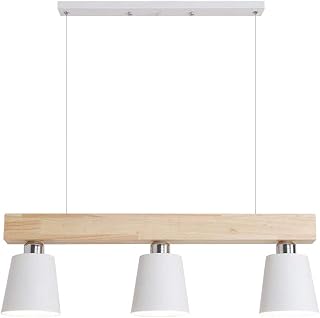 GBLY Lámpara Colgante LED de Mesa Comedor en Madera 3 Llamas Blanco Cálido Ajustable en Altura para Sala de Estar Restaurante de Oficina, Blanco, E27 Iluminante Incl.