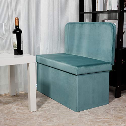 B Fsobeiialeo Velvet Storage Ottoman With Seat Back, Footstool Shoes Bench Folding Chair, Room Organizer Cube Box (Teal, Large) #TOP5