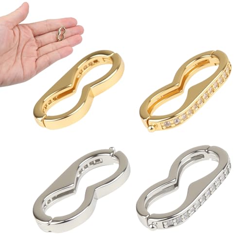 Ryetvok 4pcs Necklace Shortener Clasp Secure Lock Pearl Enhancer Clasp with Cubic Zirconia Bracelet Shortener for DIY Jewelry Making & Repair