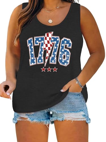 Image of Ithalt Plus Size 4th of July Tops for Women American Flag Tank Tops USA Patriotic Shirts Red White and Blue Sleeveless