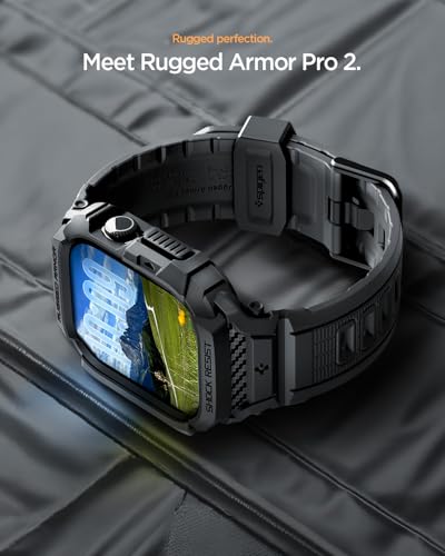 Image of Spigen Rugged Armor Pro 2 for Apple Watch Series 11 42mm Case with Strap Band, Series 10 42mm Protective TPU Cover with Strap - Matte Black