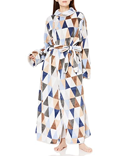 アイリスプラザ fondan ユニセックス大人 着る毛布 ポケット ベルト付 特製BOX入り Lサイズ 着丈170cm トライアングル/ブルー 静電気防止 洗える フランネルマイクロファイバー 部屋着 クリスマス ギフト ルームウェア