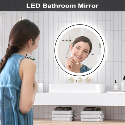 Miroir de salle de bain rond à Del 61 cm GAOMON avec 3 couleurs de lumière et fonction mémoire - 3
