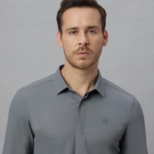 Image of HEKTOR Men's Hidden Button Shirt-Long Sleeve Bubble Check Shirt|Premium Nylon Blend, Regular Fit,Textured Smart