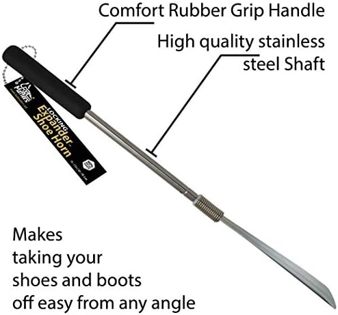FootMatters Expander Shoe Horn Extra Long Handle Stainless Steel Twist to Lock Extends 16 to 31 inches