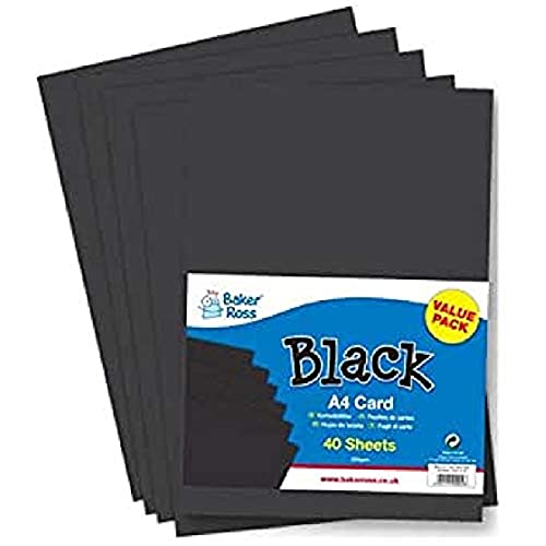 Baker Ross EX1054 A4 Black Card Pack of 40 220gsm Crafting Decoration Making Card Supplies