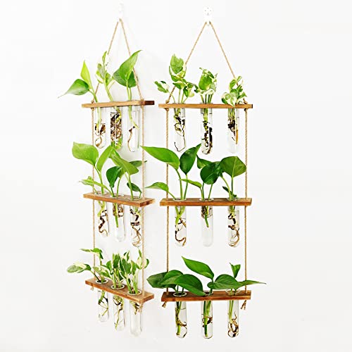 Woohome Wall Hanging Planter Terrarium With Wooden Stand, 3 Tiered Retro Hanging Glass Planter Hanging Test Tube Vase Mini Test Tube Plant Terrarium For Home Garden Office Decor #TOP2