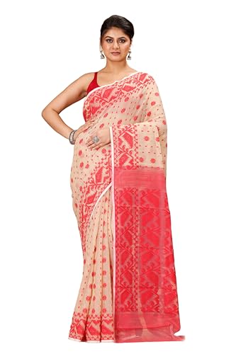 Image of OISHANI SAREE GHOR Women's Traditional Bengal Cotton Silk Soft Jamdani Saree - Beautiful design and Quality - Without Blouse Piece