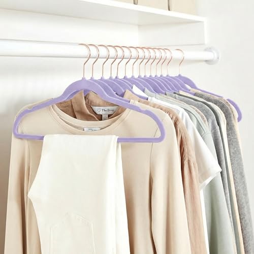 Image of Ginoya brothers Velvet Hangers,Non Slip Notched with Rose Gold Hook Coat /Suit Hangers,Space Saving 360 Degree Swivel Hook Clothes Hangers Wardrobe Hanger. (10, Lavender)