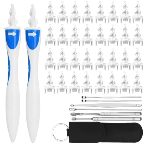 NHQZ Cure oreille Nettoyeur Oreille Confort - 32 Embouts Silicone en Spiral - Élimine Eau et Saletés