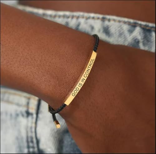 Inspire Bracelet God Is In Control Bracelet For Women, Christian Faith Adjustable Braided Stainless Steel Engraving Inspirational Letter Handmade Gifts Jewelry4
