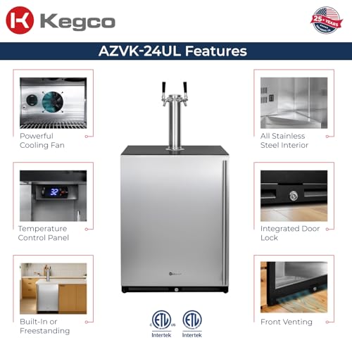 Image of Kegco 24 inch Wide Dual Tap Stainless Steel Built-In Left Hinge Kegerator with Dispense Kit